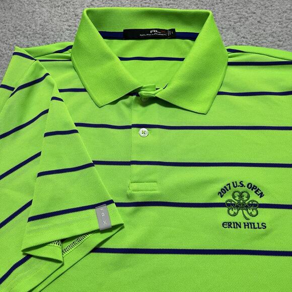 RLX Ralph Lauren Men L Green Stripe Erin Hills Country Club US Open Golf Stretch - Picture 1 of 8